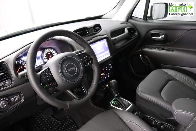 Jeep Renegade 1.5 T4 DCT7 e-Hybrid Limited 1469 96 kW296 Alpine White Leder Schwarz "Navigationssystem 01K Design-Paket Black Pack 2XL Leder-Paket 2T2 Funktions-Paket 7KS Winter-Paket UGM Uconnect Smartouch 8.4 mit 8,4""-Touchscreen, Navigationssystem, Bluetooth, AUX-IN-und USB sowie DAB, Apple CarPlay&Android Auto und LIVE Services 070 Seitenscheiben hinten und Heckscheibe verdunkelt 108 18""-Leichtmetallfelgen, schwarz gl&auml;nzend 5CA Alpine White"