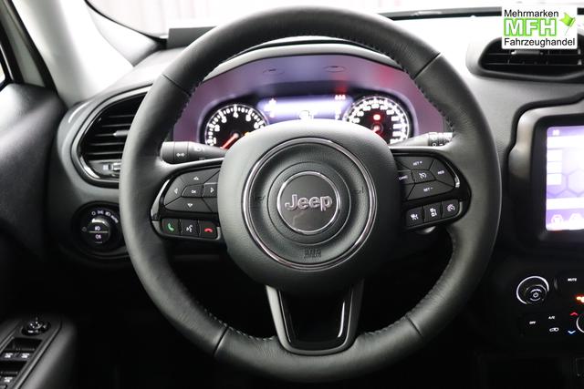 Jeep Renegade 1.5 T4 DCT7 e-Hybrid Limited 1469 96 kW296 Alpine White Leder Schwarz "Navigationssystem 01K Design-Paket Black Pack 2XL Leder-Paket 2T2 Funktions-Paket 7KS Winter-Paket UGM Uconnect Smartouch 8.4 mit 8,4""-Touchscreen, Navigationssystem, Bluetooth, AUX-IN-und USB sowie DAB, Apple CarPlay&Android Auto und LIVE Services 070 Seitenscheiben hinten und Heckscheibe verdunkelt 108 18""-Leichtmetallfelgen, schwarz gl&auml;nzend 5CA Alpine White"