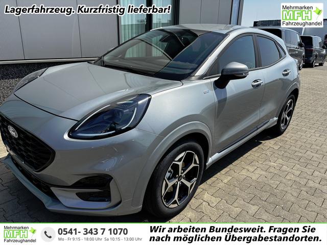 Ford Puma - ST-Line 1.0 EcoBoost 125PS AUTOMATIK, SOLAR-SILVER Metallic, RESERVERAD, 17" Alu, NAVIGATION, Klimaautomatik, Privacy-Glas, Parksensoren hinten, Rückfahrkamera, Tempomat, Sportfahrwerk