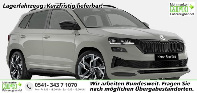 Skoda Karoq - Sportline 1.5 TSI 150PS DSG, STAHL-GRAU, 5JGARANTIE, AHK SCHWENKBAR, 19" ALU SAGITARIUS, BEHEIZTE FRONTSCHEIBE, SITZHEIZUNG, MATRIX-LED, Elektr. Heckklappe, Virtual Cockpit 10", Climatronic, NAVI, ACC, Parksensoren v/h, R&uuml;ckfahrkamera, Dachreling, PRIVACY-GLAS