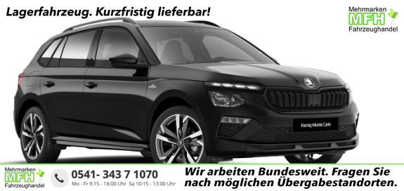 Skoda Kamiq - Monte Carlo 1.5 TSI 150PS DSG, 5J GARANTIE, Schwarz-Perleffekt, 18" ALU, AHK SCHWENKBAR, Panoramadach, Matrix-LED, Parksensoren v/h, Kamera, Tempomat, Virtual Cockpit (8"!!), Kessy, Winter-Paket, Climatronic, Radio 8", SmartLink, NSW, Sport-M-Lederlenkrad beheizt