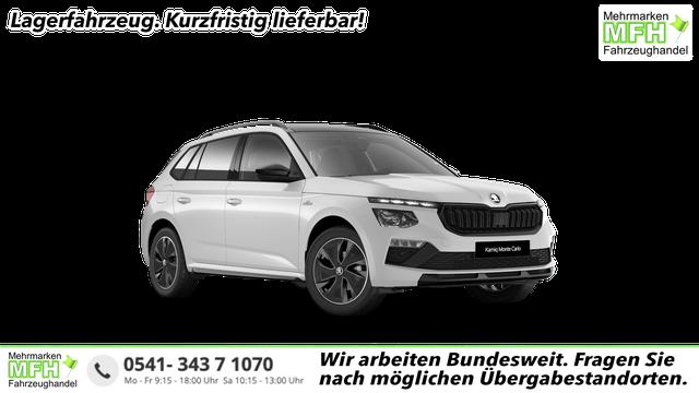 Skoda Kamiq - Monte Carlo 1.5 TSI 150PS DSG (AUTOMATIK), MOON-WHITE PERLEFFEKT, PANORAMDACH, MATRIX-LED, SITZHEIZUNG, Sport-M-Lederlenkrad beheizt, SunSet, 2Z-Climatronic, Parksensoren vorn/hinten, R&uuml;ckfahrkamera, Kessy, Radio 8,25"+SmartLink, Virtual Cockpit, 17" Alu, Tempomat