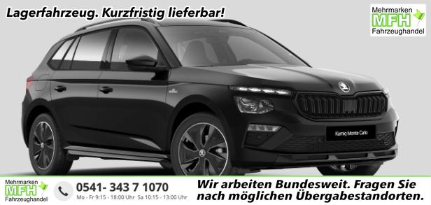 Skoda Kamiq - Monte Carlo 1.5 TSI 150PS DSG, 5J GARANTIE, METALLIC, ELE. HECKKLAPPE, ANH&Auml;NGERKUPPLUNG, BEH. FRONTSCHEIBE, MATRIX-LED, PANORAMADACH, Sitzheizung, Lenkradhzg, Ladeboden, ACC, SIDE Assist, Virtual Cockpit 10", Parksensoren, Kamera, KESSY, Privacy, 17" Alu, Climatroni