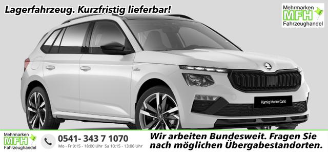 Skoda Kamiq - Monte Carlo 1.5 TSI 150PS DSG, 5J GARANTIE, 18"ALU, METALLIC, ELE. HECKKLAPPE, ANH&Auml;NGERKUPPLUNG, BEH. FRONTSCHEIBE, MATRIX-LED, PANORAMADACH, Sitzheizung, Lenkradhzg, Ladeboden, ACC, SIDE Assist, Virtual Cockpit 10", Parksensoren, Kamera, KESSY, Privacy, Climatronic