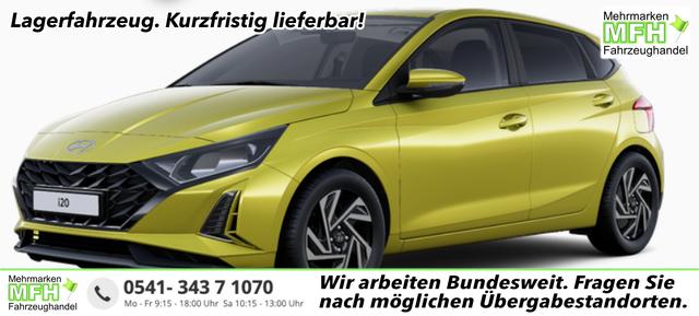 Hyundai i20 - Family 1.0 T-GDI 90PS, NAVI 10,25", LUCID-LIME Metallic, Winter-Pack: Sitzheizung + Lenkradheizung, 16" ALU, Klimaautomatik, Privacy-Glas, Parksensoren hinten, R&uuml;ckfahrkamera, Tempomat, Lederlenkrad, Reserverad, Alarm, Armlehne, 4x elektr. Fensterheber