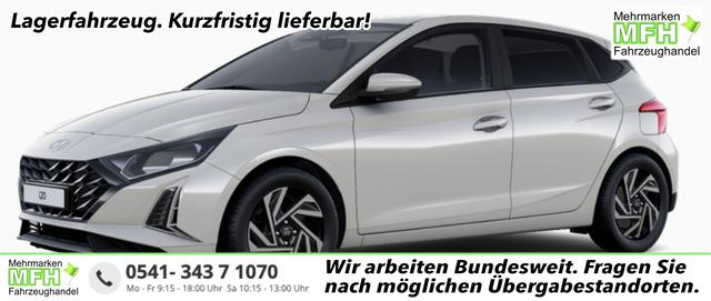 Hyundai i20 - Family 1.0 T-GDI 90PS, NAVI 10,25", LUMEN-GREY METALLIC, Winter-Pack: Sitzheizung + Lenkradheizung, 16" ALU, Klimaautomatik, Privacy-Glas, Parksensoren hinten, R&uuml;ckfahrkamera, Tempomat, Lederlenkrad, Reserverad, Alarm, Armlehne, 4x elektr. Fensterheber