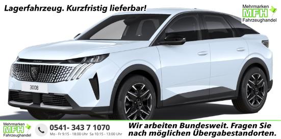Peugeot 3008 - Allure Hybrid 145PS e-DCS6 (Automatik), Wei&szlig;-Metallic, ANH&Auml;NGERKUPPLUNG, Panorama-Navigations-Paket, Grip-Control-Paket, 19" ALU, Beh. Frontscheibe, Trennnetz, Adaptiver Tempomat, Toter-Winkel, 360&deg;Kamera, Parksensoren vorn/hinten, Lenkradheizung, Alarmanlage