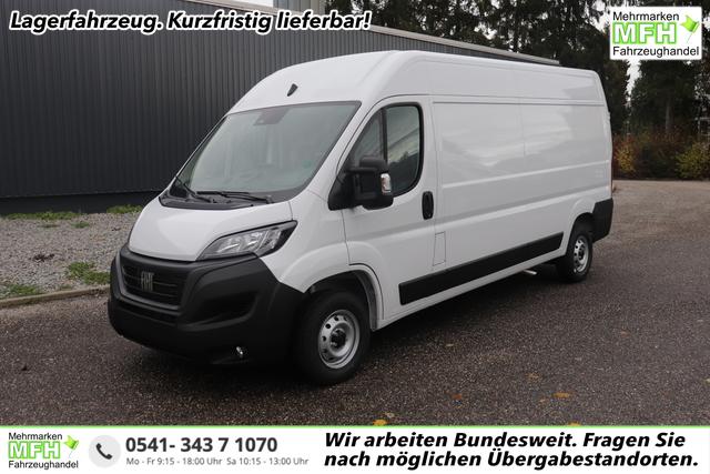 Fiat Professional Ducato series 9 35 L4H2 Kawa verblecht 140 MJT Euro-6D-Final MT 549 - Ducato Wei&szlig; "076 Sitzbezug Schwarz mit Ducato-Logo auf Kopfst&uuml;tze" "502 Beifahrerairbag f&uuml;r Beifahrerdoppelsitz 5W3 Paket ""Techno Nav"" 5W6 Paket ""Visibility"" 5YJ Paket ""City"" 619 Heckfl&uuml;gelt&uuml;ren 260 Grad &Ouml;ffnung (Bei Auswahl Opt. 619 i.V.m. 519.muss Opt. 029 mitbestellt werd 6JA Starre Anh&auml;ngerkupplung 835 Ablagefach im Dach (Serie bei Maxi 40 + Doka) 92P Kraftstofftank 75 Liter JKU 230-Volt-Steckdose an der Mittelkonsole 077 verst&auml;rkte Federn hinten SERIE"