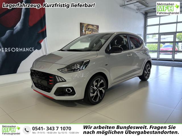 Hyundai i10 - N Line 1.0 T-GDI 66 kW (90 PS) Line-Interieur-Paket, Lenkradheizung, Sitzheizung, Klimaautomatik, Radio, DAB, Apple CarPlay, Android Auto, Navigationssystem, R&uuml;ckfahrkamera, Verkehrszeichenerkennung, Tempomat, 16 Zoll Leichtmetallfelgen, uvm.