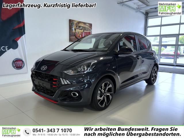 Hyundai i10 - N Line 1.0 T-GDI 66 kW (90 PS) Line-Interieur-Paket, Lenkradheizung, Sitzheizung, Klimaautomatik, Radio, DAB, Apple CarPlay, Android Auto, Navigationssystem, R&uuml;ckfahrkamera, Verkehrszeichenerkennung, Tempomat, 16 Zoll Leichtmetallfelgen, uvm.