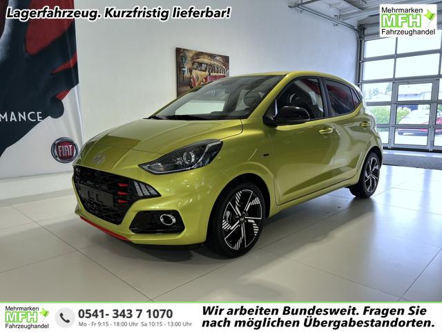 Hyundai i10 - N Line 1.0 T-GDI 66 kW (90 PS) Line-Interieur-Paket, Lenkradheizung, Sitzheizung, Klimaautomatik, Radio, DAB, Apple CarPlay, Android Auto, Navigationssystem, R&uuml;ckfahrkamera, Verkehrszeichenerkennung, Tempomat, 16 Zoll Leichtmetallfelgen, uvm.