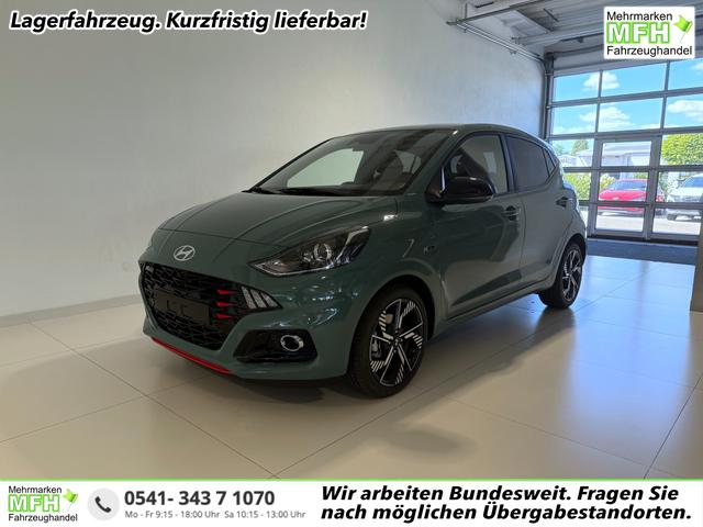 Hyundai i10 - N Line 1.0 T-GDI 66 kW (90 PS) Line-Interieur-Paket, Lenkradheizung, Sitzheizung, Klimaautomatik, Radio, DAB, Apple CarPlay, Android Auto, Navigationssystem, R&uuml;ckfahrkamera, Verkehrszeichenerkennung, Tempomat, 16 Zoll Leichtmetallfelgen, uvm.