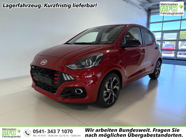 Hyundai i10 - N Line 1.0 T-GDI 66 kW (90 PS) Line-Interieur-Paket, Lenkradheizung, Sitzheizung, Klimaautomatik, Radio, DAB, Apple CarPlay, Android Auto, Navigationssystem, R&uuml;ckfahrkamera, Verkehrszeichenerkennung, Tempomat, 16 Zoll Leichtmetallfelgen, uvm.
