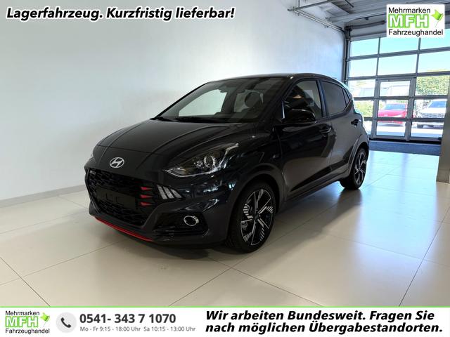 Hyundai i10 - N Line 1.0 T-GDI 66 kW (90 PS) Line-Interieur-Paket, Lenkradheizung, Sitzheizung, Klimaautomatik, Radio, DAB, Apple CarPlay, Android Auto, Navigationssystem, R&uuml;ckfahrkamera, Verkehrszeichenerkennung, Tempomat, 16 Zoll Leichtmetallfelgen, uvm.