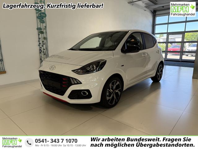Hyundai i10 - N Line 1.0 T-GDI 66 kW (90 PS) Line-Interieur-Paket, Lenkradheizung, Sitzheizung, Klimaautomatik, Radio, DAB, Apple CarPlay, Android Auto, Navigationssystem, R&uuml;ckfahrkamera, Verkehrszeichenerkennung, Tempomat, 16 Zoll Leichtmetallfelgen, uvm.