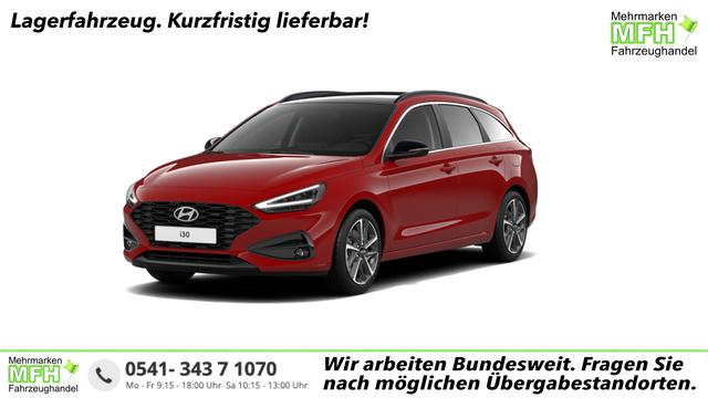 Hyundai i30 - GO 1.0 T-GDi 73 kW (100 PS) 2-Zonen-Klimaautomatik, Sitzheizung, Lenkradheizung, Navigationssystem, DAB, Apple CarPlay, Android Auto, Bluetooth, Freisprecheinrichtung, USB-Anschluss, Digitales Cockpit, LED-Abblendlicht, Dachreling, 16 Zoll Leichtmetallfe