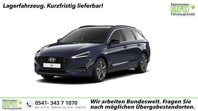 Hyundai i30 - GO 1.0 T-GDi 73 kW (100 PS) 2-Zonen-Klimaautomatik, Sitzheizung, Lenkradheizung, Navigationssystem, DAB, Apple CarPlay, Android Auto, Bluetooth, Freisprecheinrichtung, USB-Anschluss, Digitales Cockpit, LED-Abblendlicht, Dachreling, 16 Zoll Leichtmetallfe