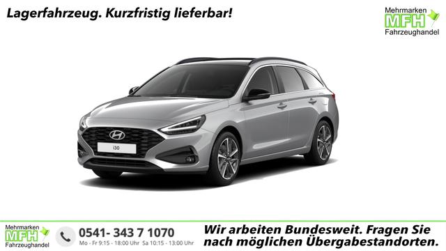 Hyundai i30 - GO 1.0 T-GDi 73 kW (100 PS) 2-Zonen-Klimaautomatik, Sitzheizung, Lenkradheizung, Navigationssystem, DAB, Apple CarPlay, Android Auto, Bluetooth, Freisprecheinrichtung, USB-Anschluss, Digitales Cockpit, LED-Abblendlicht, Dachreling, 16 Zoll Leichtmetallfe