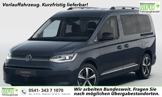 Volkswagen Caddy - Style MAXI 7-SITZER 1.5 TSI 115PS DSG/AUTOMATIK, BLAU-MET., 17" Alu/Ganzjahresreifen, Winterpaket, ACC-Tempomat, Toter-Winkel, ParkAssist, Parksensoren vo/hi, R&uuml;ckfahrkamera, Radio Ready2Discover 10" + Wireless AppConnect, Climatronic, Abgedunkelte Scheiben