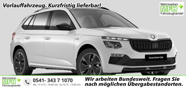 Skoda Kamiq - Monte Carlo 1.0 TSI 115PS, 5J GARANTIE, METALLIC, ELE. HECKKLAPPE, ANH&Auml;NGERKUPPLUNG, BEH. FRONTSCHEIBE, MATRIX-LED, PANORAMADACH, Sitzheizung, Lenkradheizung, Ladeboden, ACC, SIDE Assist, Virtual Cockpit 10", Parksensoren, Kamera, KESSY, Privacy, 17" Alu, Climatroni