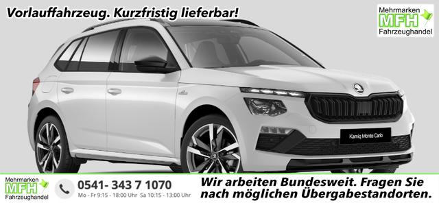 Skoda Kamiq - Monte Carlo 1.5 TSI 150PS DSG, 5J GARANTIE, 18"ALU, METALLIC, ELE. HECKKLAPPE, ANH&Auml;NGERKUPPLUNG, BEH. FRONTSCHEIBE, MATRIX-LED, PANORAMADACH, Sitzheizung, Lenkradhzg, Ladeboden, ACC, SIDE Assist, Virtual Cockpit 10", Parksensoren, Kamera, KESSY, Privacy, Climatronic