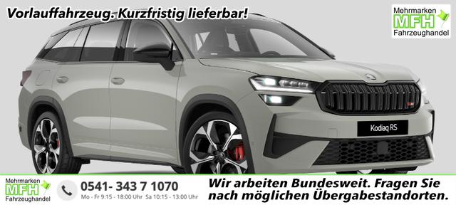 Skoda Kodiaq - RS 2.0 TSI 265PS 4x4 DSG, 5J GARANTIE, PANORMADACH, HEAD-UP-DISPLAY, 20"Alu, ANH&Auml;NGERKUPPLUNG, NAVI, DCC PLUS, CANTON SOUND, BEH. FRONTSCHEIBE, MATRIX-LED, KESSY, Alarm, ELEK. HECKKLAPPE, SHZ v/h, Privacy-Glas, ACC, PDC R&uuml;ckfahrkamera, 3Z-Climatronic