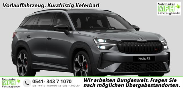 Skoda Kodiaq - RS 2.0 TSI 265PS 4x4 DSG, 5J GARANTIE, STANDHEIZUNG, PANORMADACH, HEAD-UP, 20"Alu, ANH&Auml;NGERKUPPLUNG, NAVI, DCC PLUS, CANTON SOUND, BEH. FRONTSCHEIBE, MATRIX-LED, KESSY, Alarm, ELEK. HECKKLAPPE, SHZ v/h, Privacy-Glas, ACC, PDC R-Kamera, Climatronic