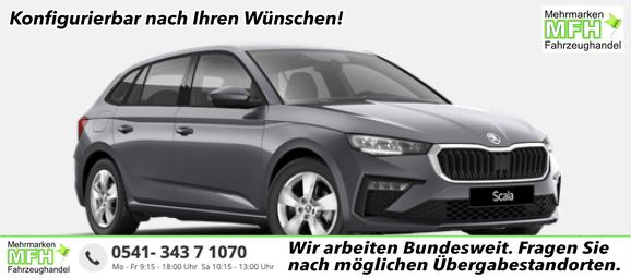 Skoda Scala - Classic 1.0 TSI 95PS, 16" Alufelgen, Sitzheizung, Parksensoren vorne & hinten, Rückfahrkamera, Tempomat, Klimaanlage, Radio 8" + Wireless Smartlink, Multifunktions-Lederlenkrad, Nebelscheinwerfer