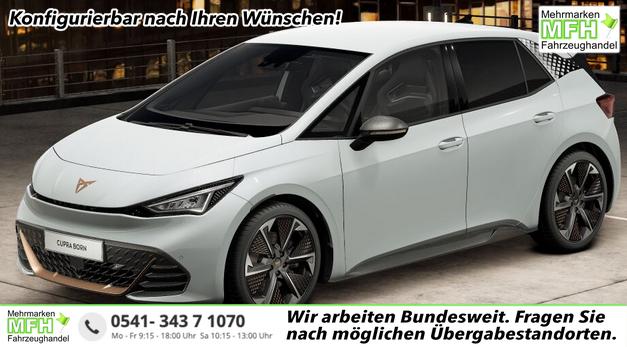 Cupra Born - VZ 79 kWh, Systemleistung: 326PS, Reichweite WLTP: 594 km, 5 Jahre Garantie, 20"Alu, Sitze elektrisch, Climatronic, Winterpaket, Abgedunkelte Scheiben, NAVI 12,9", ACC, 360&deg; Kamera, Parkassistent, KESSY, Alarm, M-Lederlenkrad beheizt, Voll-LED-Scheinwerfer