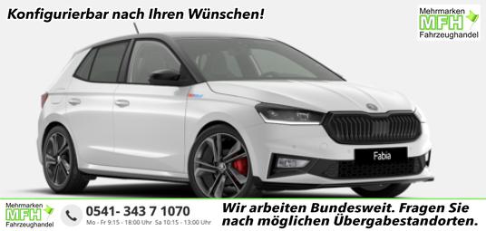 Skoda Fabia - 130 1.5 TSI 177PS DSG/AUTOMATIK, 18" Alu, METALLIC/Dach Schwarz, Bi-LED-Scheinwerfer, Parksensoren vo/hi, R&uuml;ckfahrkamera, Kessy, Climatronic, SunSet, Sport-M-Lederlenkrad beheizt, Infotainment 8", Smart Link, NSW, Sitzheizung, Tempomat, Fu&szlig;matten