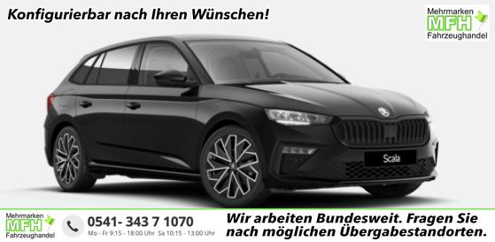 Skoda Scala - Dynamic 1.0 TSI 115PS, 5 JAHRE GARANTIE, 17" Alu, Elektr. Heckklappe, Toter-Winkel, Kessy, Alarm, Climatronic, SunSet, Verl&auml;ngerte Heckscheibe, Sitzheizung, Parksensoren vorne/hinten, R&uuml;ckfahrkamera, Tempomat, Radio 8" + Wireless Smartlink, M-Lederlenkrad