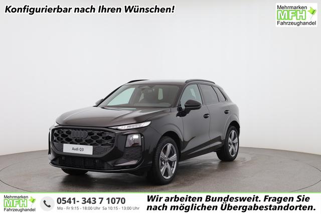 Audi Q3 - Basis 2.0 TFSI quattro (Allrad) 204PS S-Tronic (Automatik), 17" Alufelgen, Elektr. Heckklappe, MMI Navigation plus, Sitzheizung, 3-Zonen-Klimaautomatik, Parksensoren vorn/hinten, M-Lederlenkrad, Tempomat, Dachreling, Virtual Cockpit