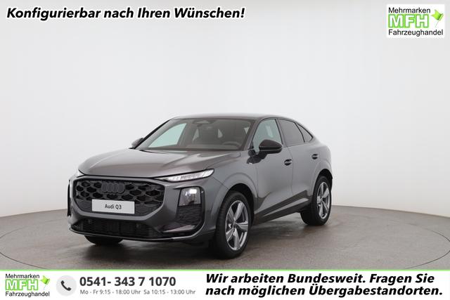 Audi Q3 Sportback - Basis 2.0 TFSI quattro (Allrad) 204PS S-Tronic (Automatik), 17" Alufelgen, Elektr. Heckklappe, MMI Navigation plus, Sitzheizung, 3-Zonen-Klimaautomatik, Parksensoren vorn/hinten, M-Lederlenkrad, Tempomat, Virtual Cockpit