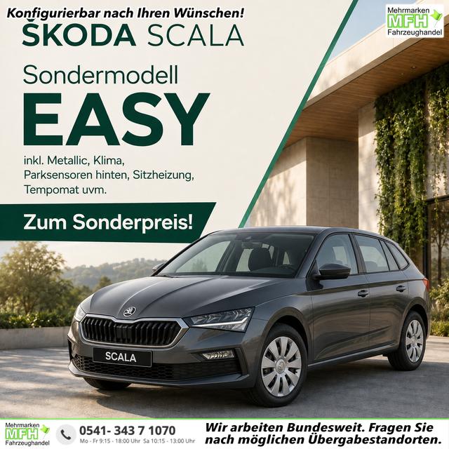 Skoda Scala - Easy 1.0 TSI 95PS, METALLIC, Klimaanlage, Parksensoren hinten, Winter-Paket, LED-Scheinwerfer, Tempomat, Virtual Cockpit, Radio 8", Nebelscheinwerfer