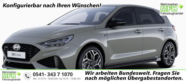 Hyundai i30 - N Line 1.0 T-GDI 115PS, 18" Alufelgen, Sportsitze, Alupedale, Winter-Paket, 2-Zonen-Klimaautomatik, Privacy-Glas, Navigation 10,25", Parksensoren vorne und hinten, R&uuml;ckfahrkamera, Tempomat, Sportlenkrad, Alarm