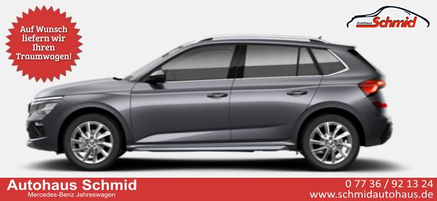 Skoda Kamiq - Sondermodell 130 Jahre PREMIUM 1.5 TSI 150PS, Metallic, 17" Alu, Elektr. Heckklappe, Kessy, Alarm, SunSet, Toter-Winkel, Virtual Cockpit 10", Parksensoren vorn/hinten, Rückfahrkamera, Sitzheizung, Tempomat, Climatronic, Radio 8" + Wireless SmartLink, M-Lederlenkrad beheizt
