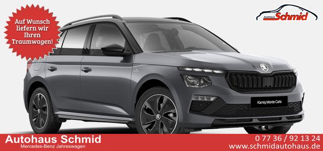 Skoda Kamiq - Monte Carlo 1.5 TSI 150PS DSG/AUTOMATIK, GRAPHITE-GRAU METALLIC, Panoramadach, 17"Alu, Matrix-LED, Parksensoren v/h, Kamera, Tempomat, Virtual Cockpit, Kessy, Winter-Paket, Climatronic, Radio 8", SmartLink, Color Concept, NSW, Dachreling, Sport-M-Lederlenkrad beheizt