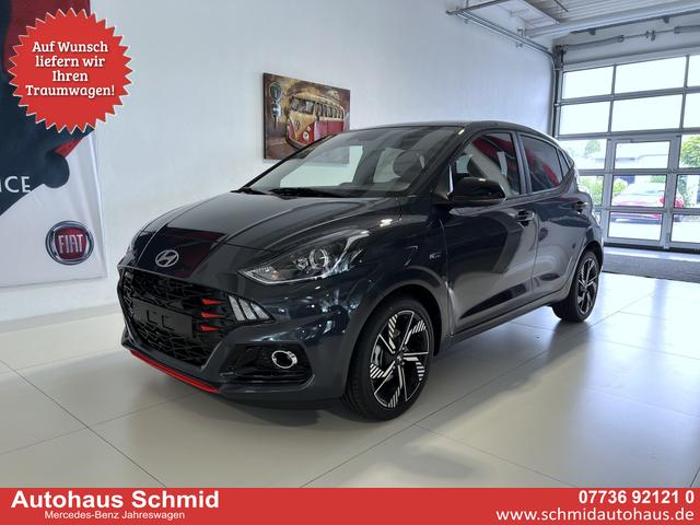 Hyundai i10 - N Line 1.0 T-GDI 66 kW (90 PS) Line-Interieur-Paket, Lenkradheizung, Sitzheizung, Klimaautomatik, Radio, DAB, Apple CarPlay, Android Auto, Navigationssystem, R&uuml;ckfahrkamera, Verkehrszeichenerkennung, Tempomat, 16 Zoll Leichtmetallfelgen, uvm.