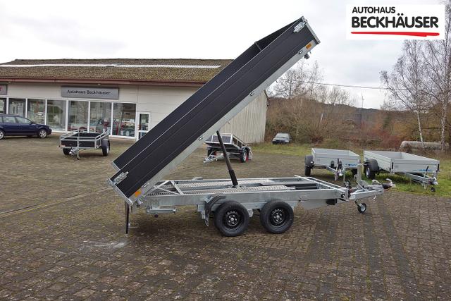 Anh&auml;nger Dreiseitenkipper Saris K3 356 184 3500 2 - 3.500kg 356x184x35 mit Blattfedern, Auffahrschienen, St&uuml;tzen, Kombipumpe 