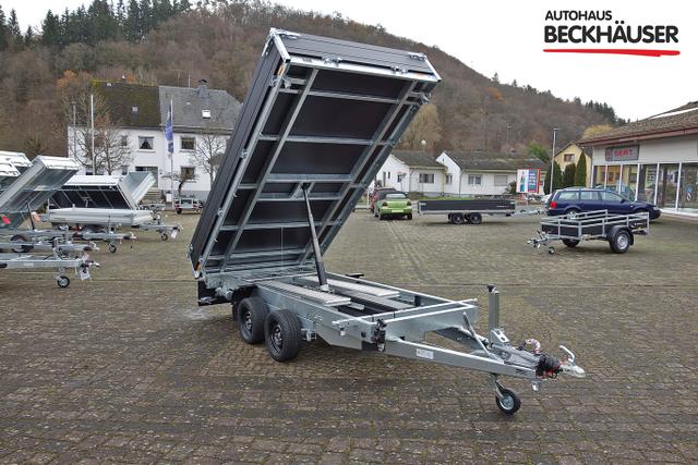 Anh&auml;nger Dreiseitenkipper Saris K3 356 184 3500 2 - 3.500kg 356x184x35 mit Blattfedern, Auffahrschienen, St&uuml;tzen, Kombipumpe 
