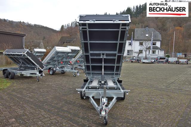 Anh&auml;nger Dreiseitenkipper Saris K3 356 184 3500 2 - 3.500kg 356x184x35 mit Blattfedern, Auffahrschienen, St&uuml;tzen, Kombipumpe 