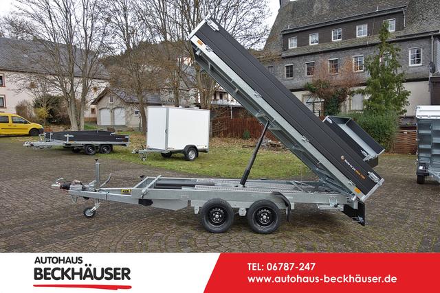 Anhänger Dreiseitenkipper - Saris K3 356 184 3500 2 - 3.500kg 356x184x35 mit Blattfedern, Auffahrschienen, Stützen, Kombipumpe