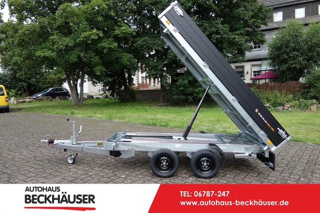 Anhänger Dreiseitenkipper - Saris K3 306 170 2700 2 - 306x170x30 2.700kg Black Edition, E-Pumpe. Auffahrschienen, Heckstützen