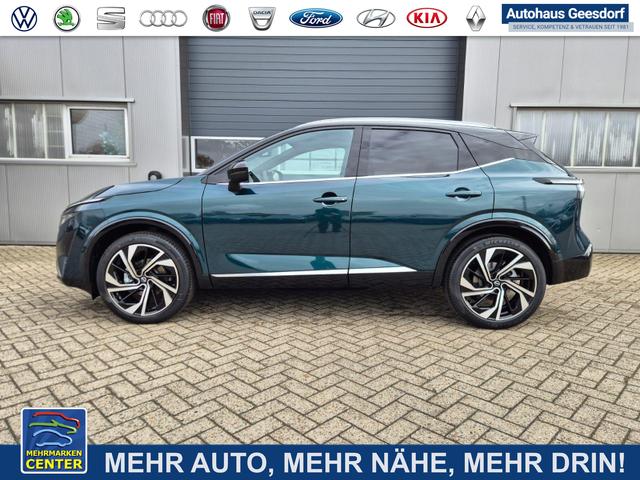 Lagerfahrzeug Nissan Qashqai - 1.3 DIG-T MHEV 158 PS X-Tronic Tekna Premium Paket 20"LM Teil-Leder PanoGlasdach Klimaautomatik Sitzheizung Lenkradheizung Navi Head-Up Display elektr. Heckklappe ACC PDC v h 360&deg;Kamera DAB Bluetooth Touchscreen Apple CarPlay Android Auto
