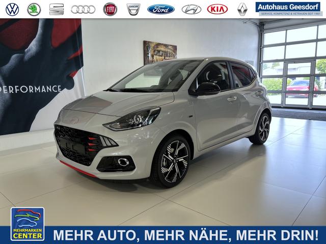 Lagerfahrzeug Hyundai i10 - N Line 1.0 T-GDI 66 kW (90 PS) Line-Interieur-Paket, Lenkradheizung, Sitzheizung, Klimaautomatik, Radio, DAB, Apple CarPlay, Android Auto, Navigationssystem, Rückfahrkamera, Verkehrszeichenerkennung, Tempomat, 16 Zoll Leichtmetallfelgen, uvm.