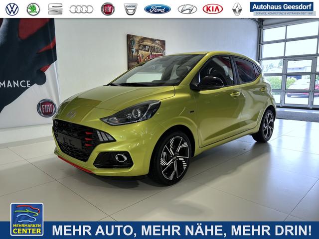 Lagerfahrzeug Hyundai i10 - N Line 1.0 T-GDI 66 kW (90 PS) Line-Interieur-Paket, Lenkradheizung, Sitzheizung, Klimaautomatik, Radio, DAB, Apple CarPlay, Android Auto, Navigationssystem, Rückfahrkamera, Verkehrszeichenerkennung, Tempomat, 16 Zoll Leichtmetallfelgen, uvm.