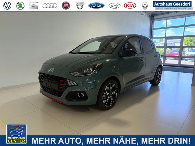 Lagerfahrzeug Hyundai i10 - N Line 1.0 T-GDI 66 kW (90 PS) Line-Interieur-Paket, Lenkradheizung, Sitzheizung, Klimaautomatik, Radio, DAB, Apple CarPlay, Android Auto, Navigationssystem, Rückfahrkamera, Verkehrszeichenerkennung, Tempomat, 16 Zoll Leichtmetallfelgen, uvm.