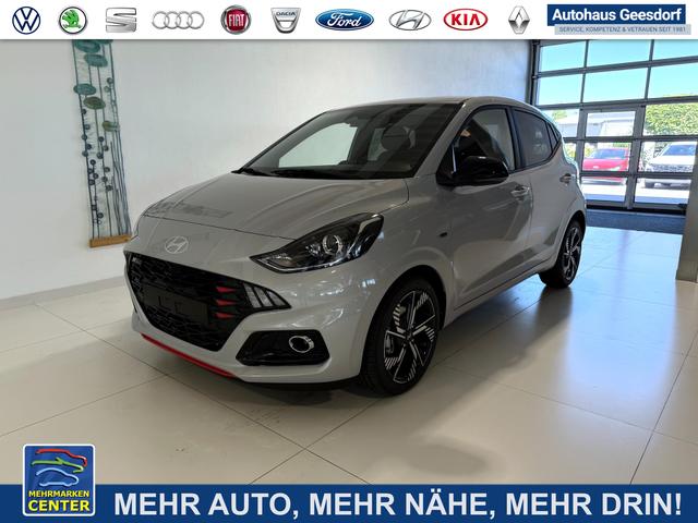 Lagerfahrzeug Hyundai i10 - N Line 1.0 T-GDI 66 kW (90 PS) Interieur-Paket, Lenkradheizung, Sitzheizung, Klimaautomatik, Radio, DAB, Apple CarPlay, Android Auto, Navigationssystem, Rückfahrkamera, Verkehrszeichenerkennung, Tempomat, 16 Zoll Leichtmetallfelgen, uvm.