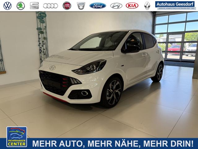 Lagerfahrzeug Hyundai i10 - N Line 1.0 T-GDI 66 kW (90 PS) Line-Interieur-Paket, Lenkradheizung, Sitzheizung, Klimaautomatik, Radio, DAB, Apple CarPlay, Android Auto, Navigationssystem, Rückfahrkamera, Verkehrszeichenerkennung, Tempomat, 16 Zoll Leichtmetallfelgen, uvm.