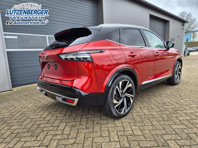 Nissan Qashqai 1.3 DIG-T MHEV 158 PS X-Tronic Tekna Premium Paket 20"LM Teil-Leder PanoGlasdach Klimaautomatik Sitzheizung Lenkradheizung Navi Head-Up Display elektr. Heckklappe ACC PDC v+h 360&deg;Kamera DAB Bluetooth Touchscreen Apple CarPlay Android Auto 